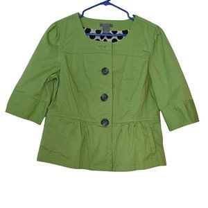 Vintage Ann Taylor Women's Large Apple Green Button Up Jacket Half Sleeve Peplum
